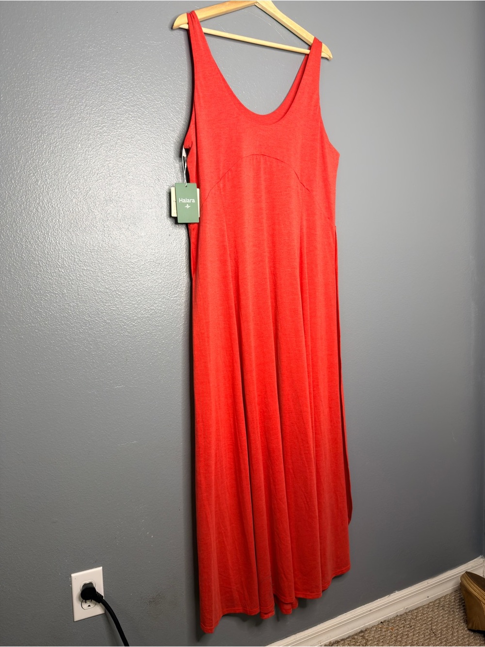 Halara Red Scoop Neck Maxi Dress with side slits NWT XL